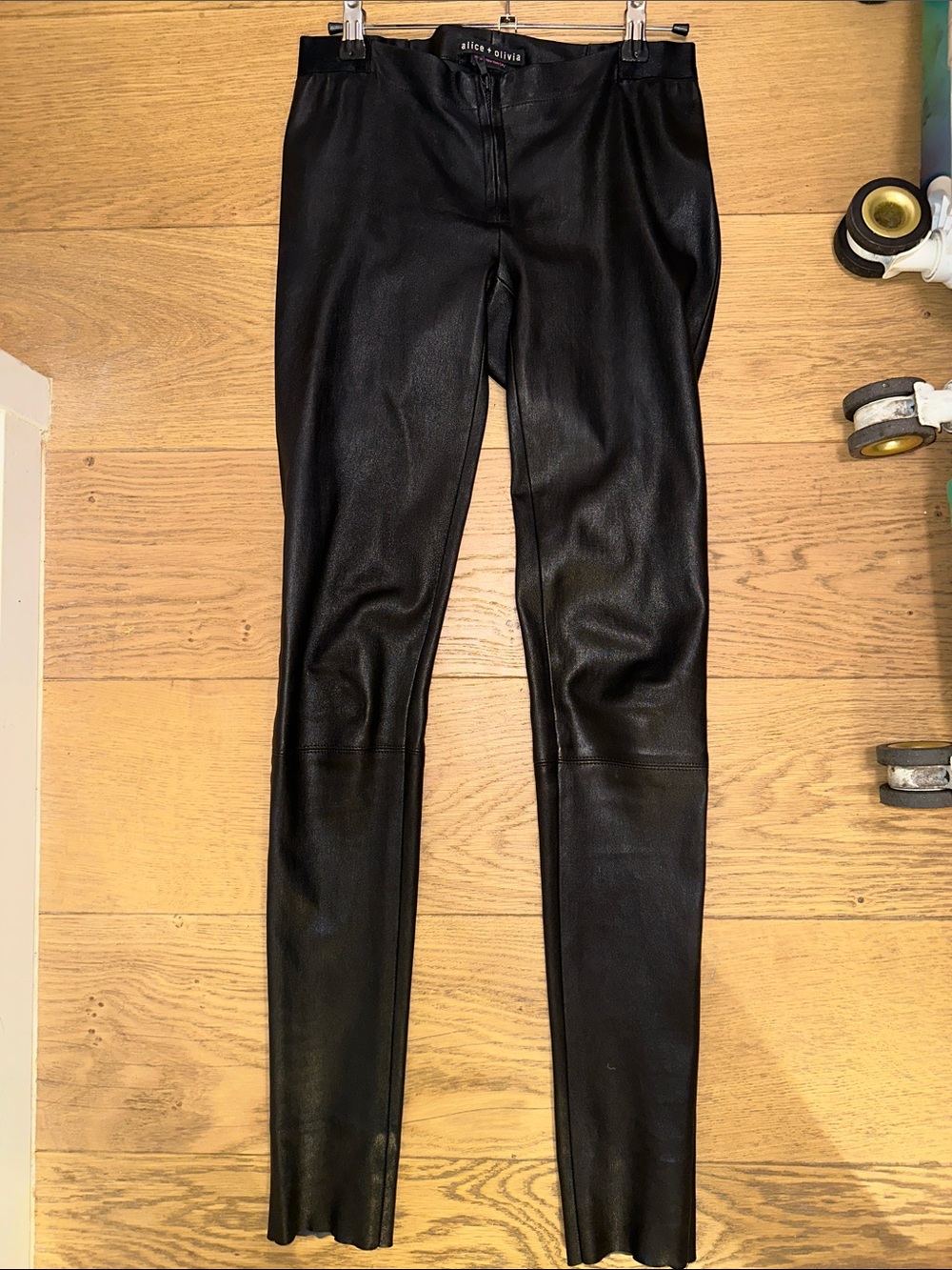 Alice + Olivia Black Genuine Lamb Leather Leggings